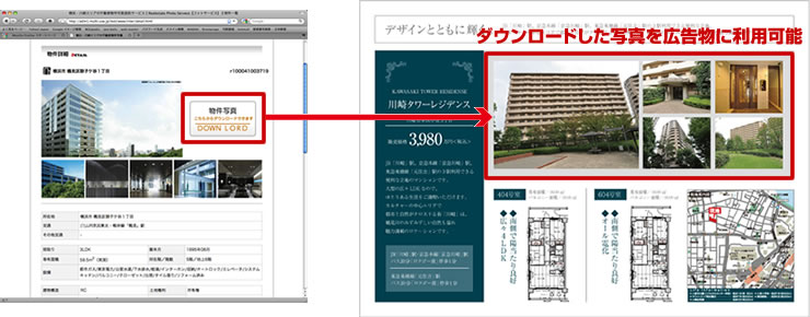 画像:ダウンロードした写真を広告物に利用も可能